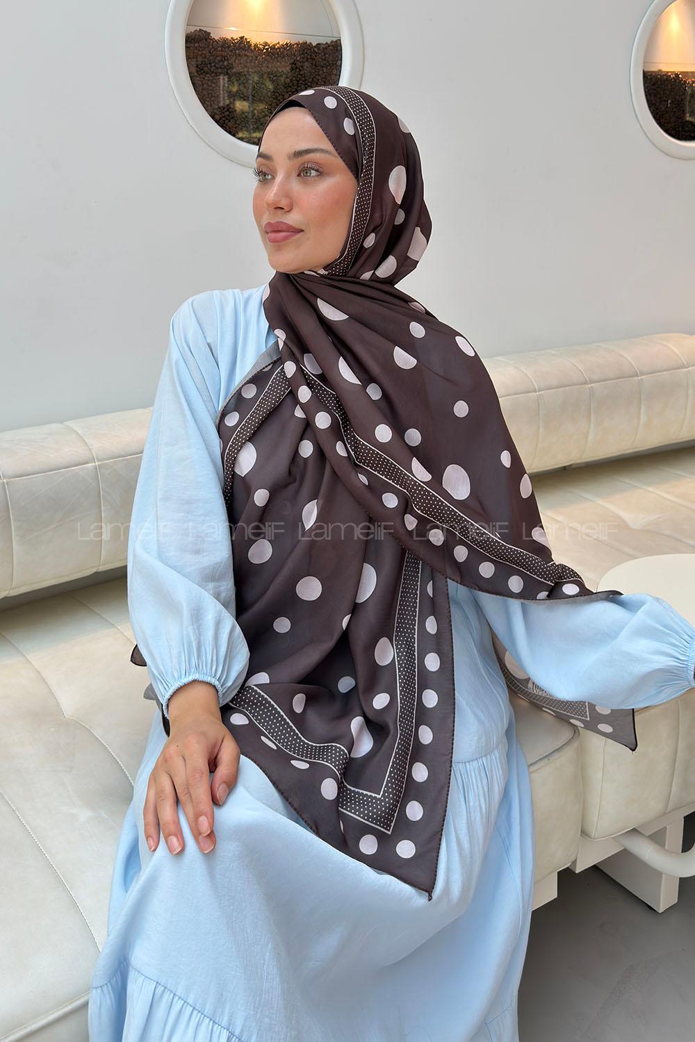 Lamelif Puantiye Desen Soft Şal Acı Kahve