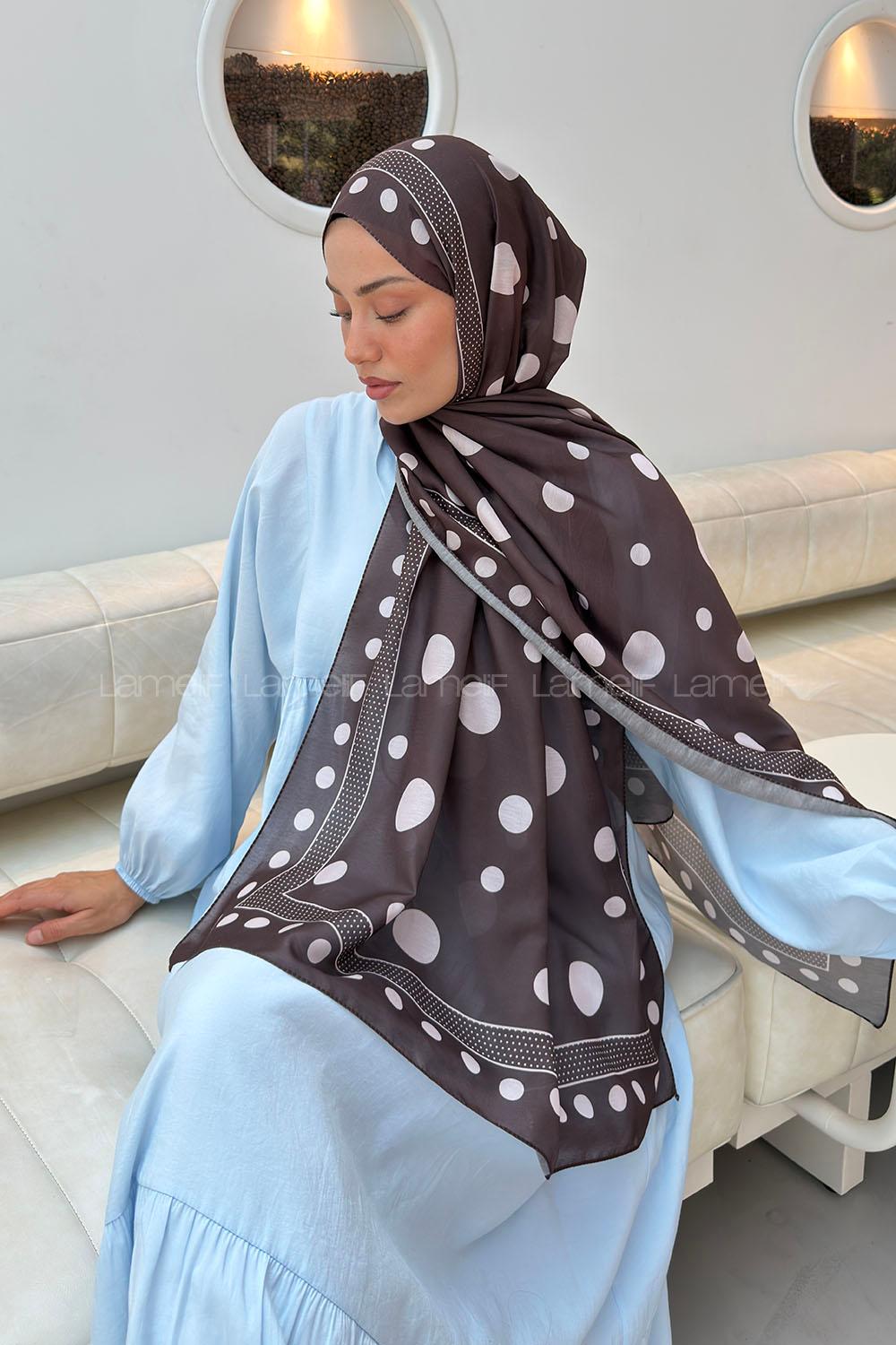 Lamelif Puantiye Desen Soft Şal Acı Kahve