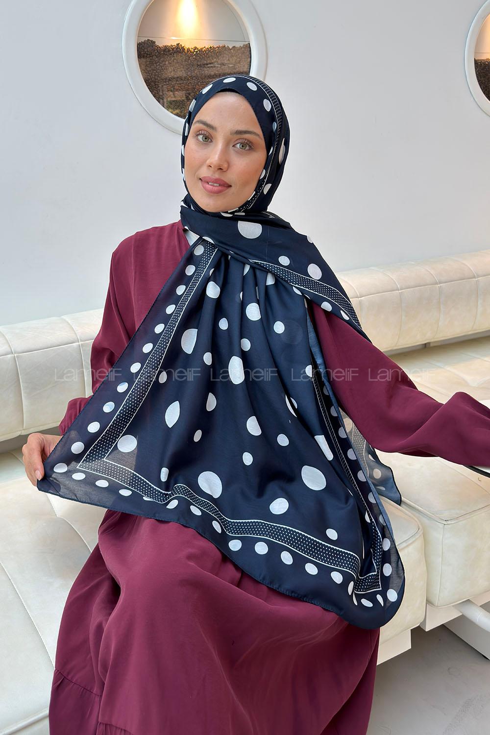 Lamelif Puantiye Desen Soft Şal Lacivert