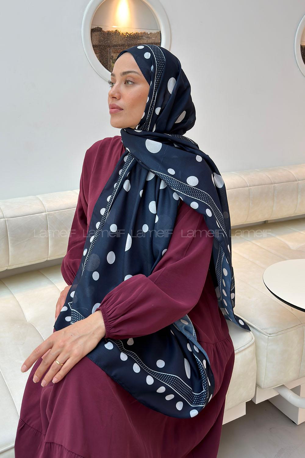 Lamelif Puantiye Desen Soft Şal Lacivert