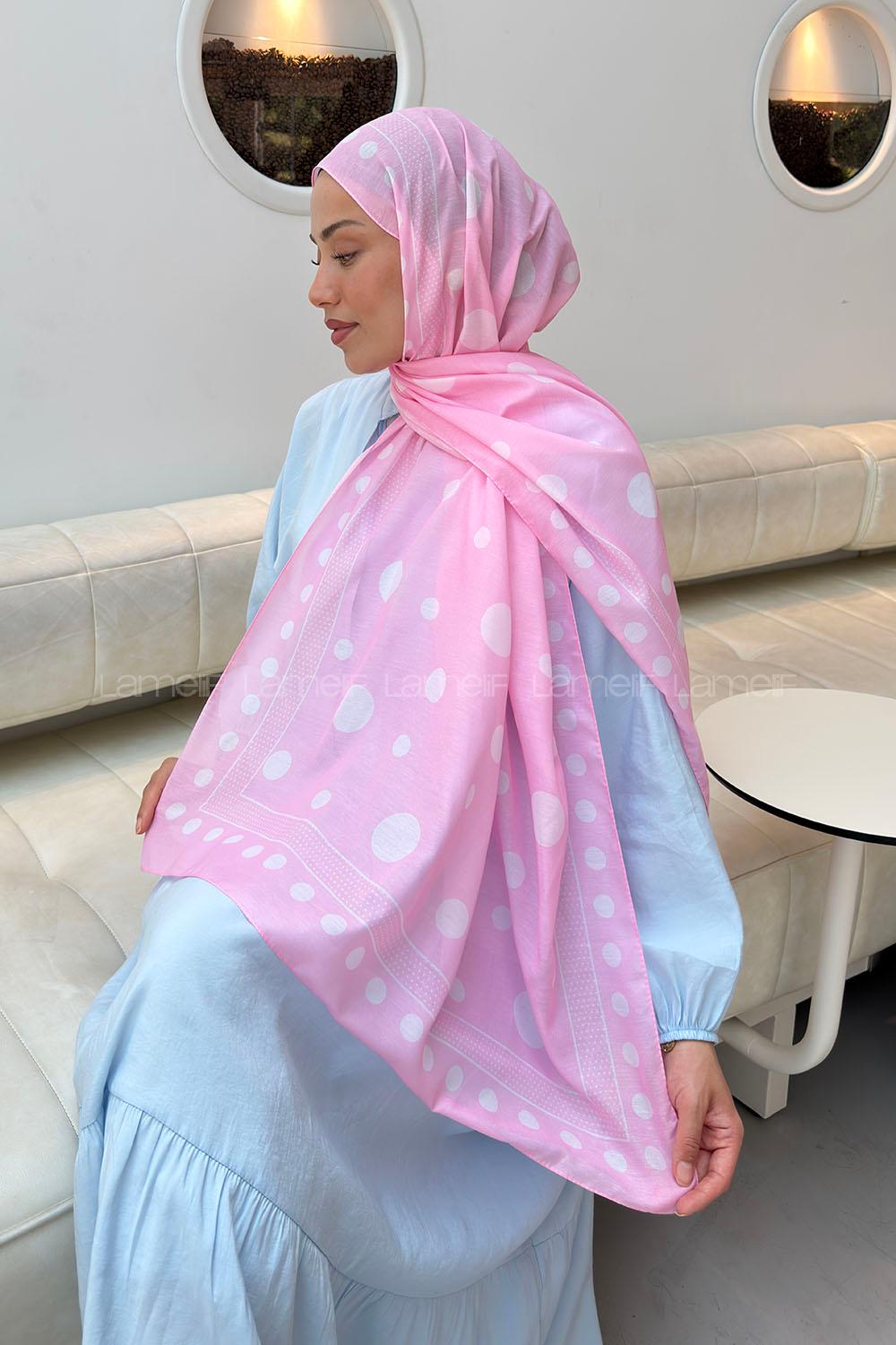 Lamelif Puantiye Desen Soft Şal Şeker Pembe