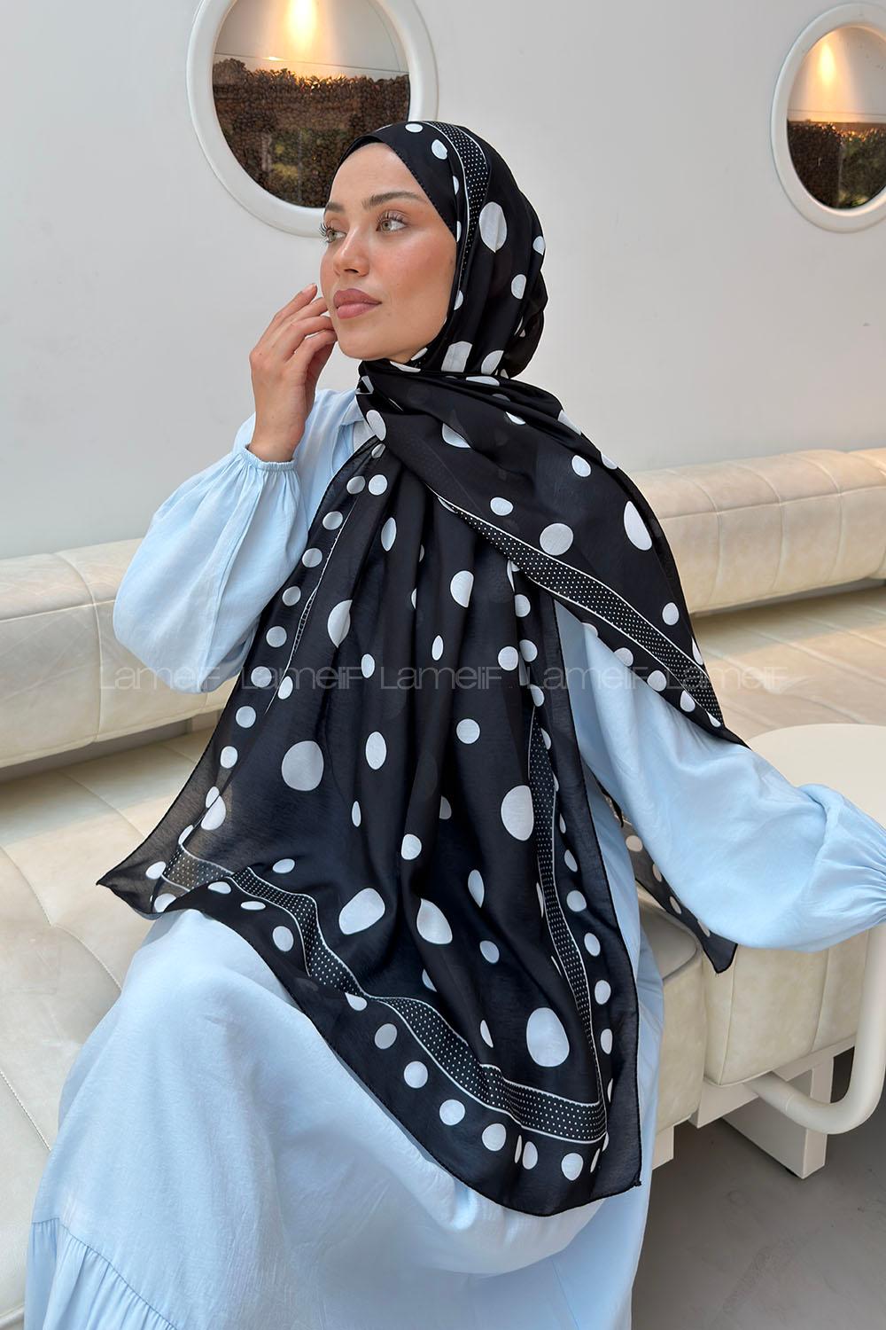 Lamelif Puantiye Desen Soft Şal Siyah