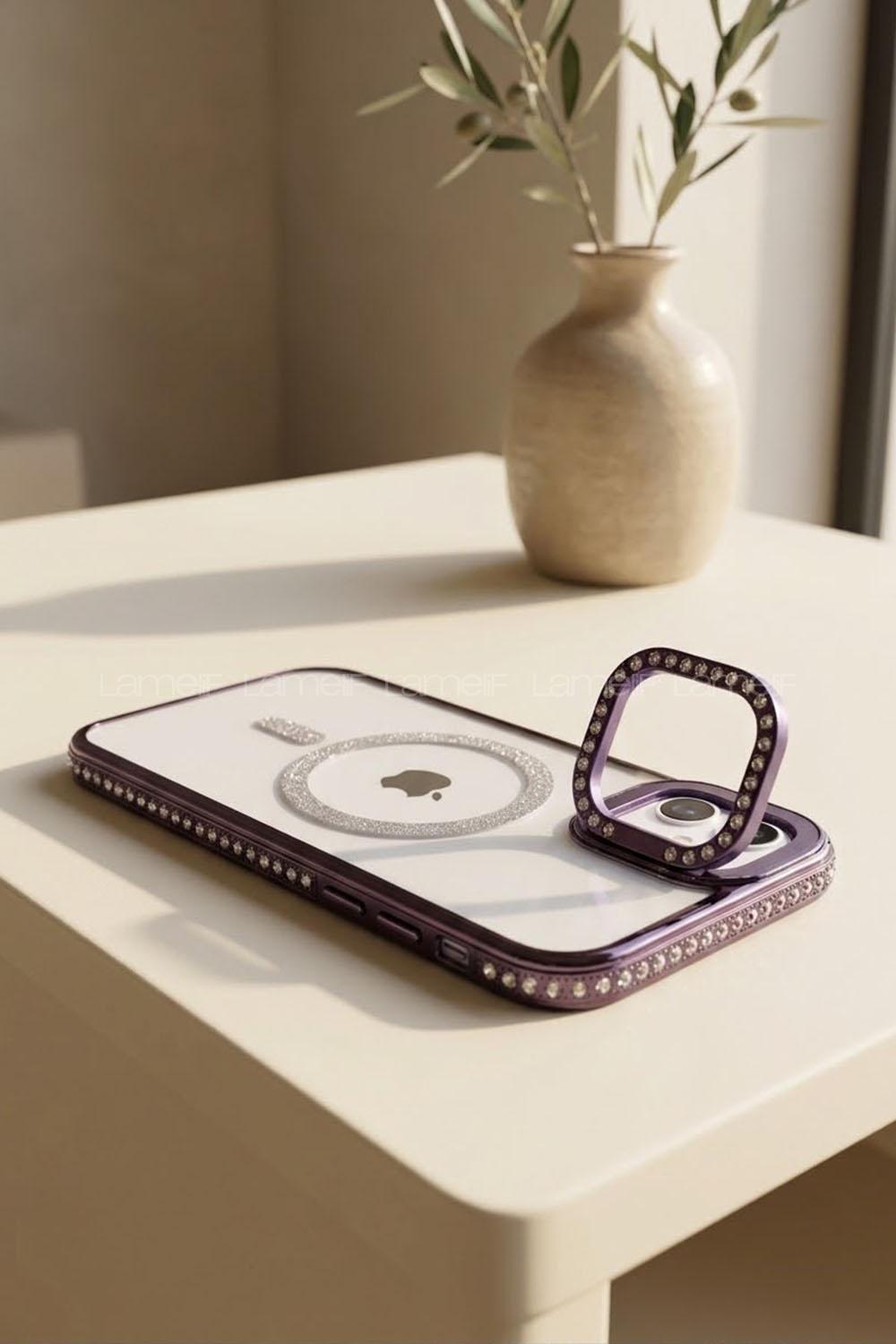 Lamelif iPhone 11 Standlı Simli Premium Telefon Kılıfı