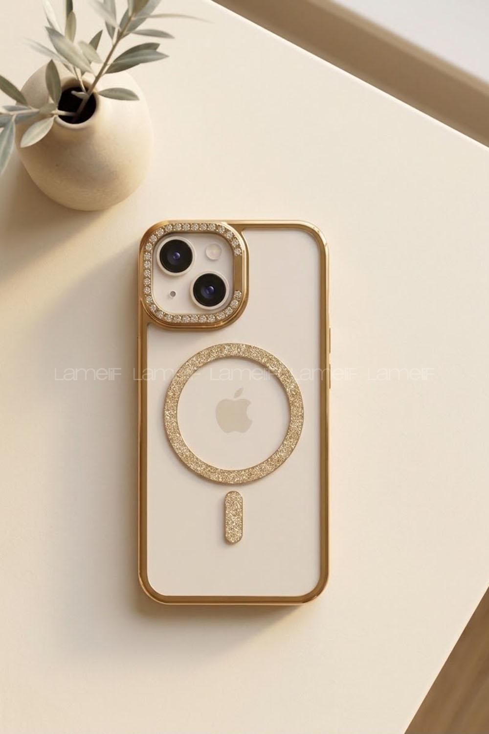 Lamelif iPhone 13/14 Standlı Simli Premium Telefon Kılıfı