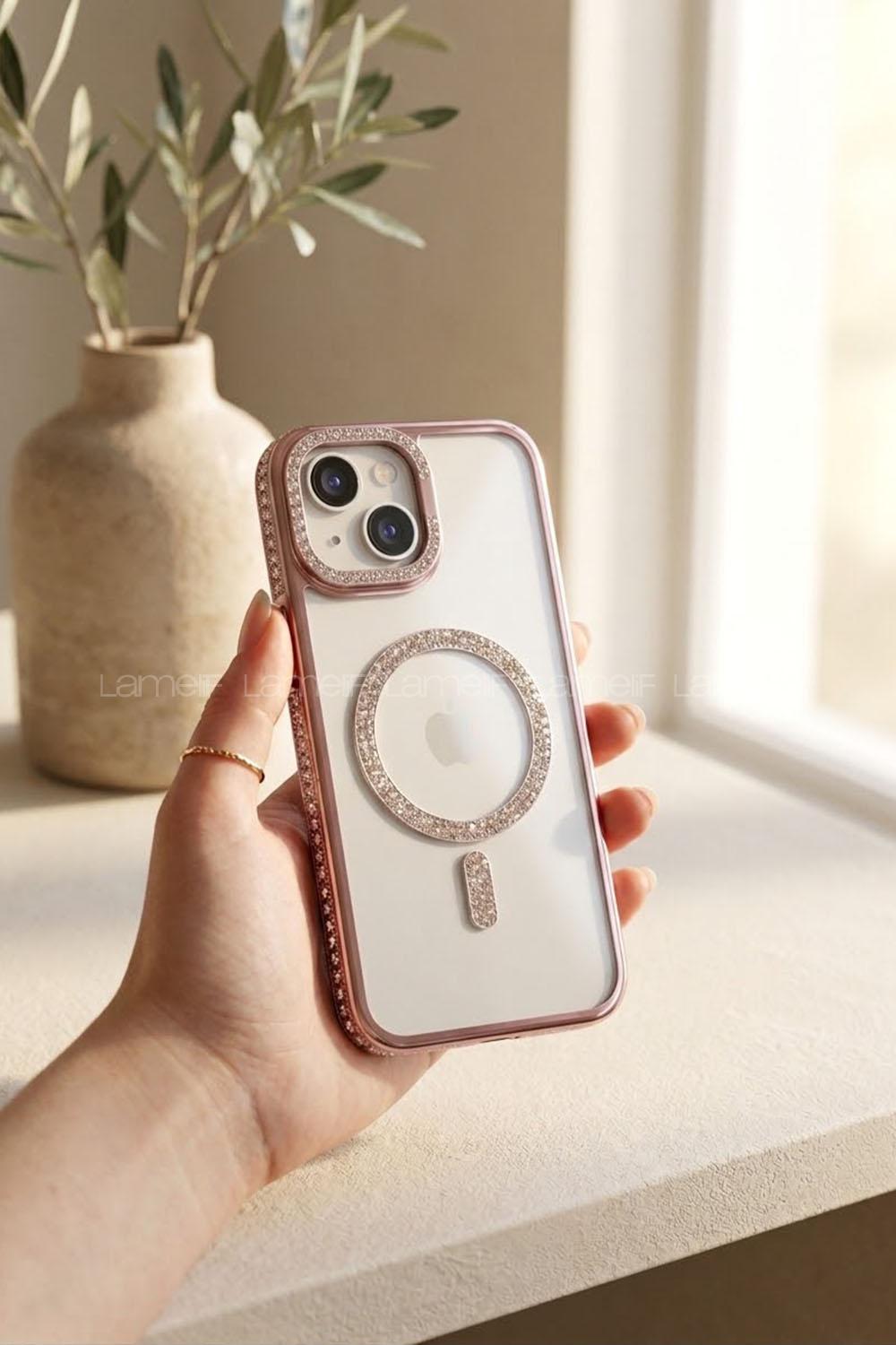 Lamelif iPhone 13/14 Standlı Simli Premium Telefon Kılıfı