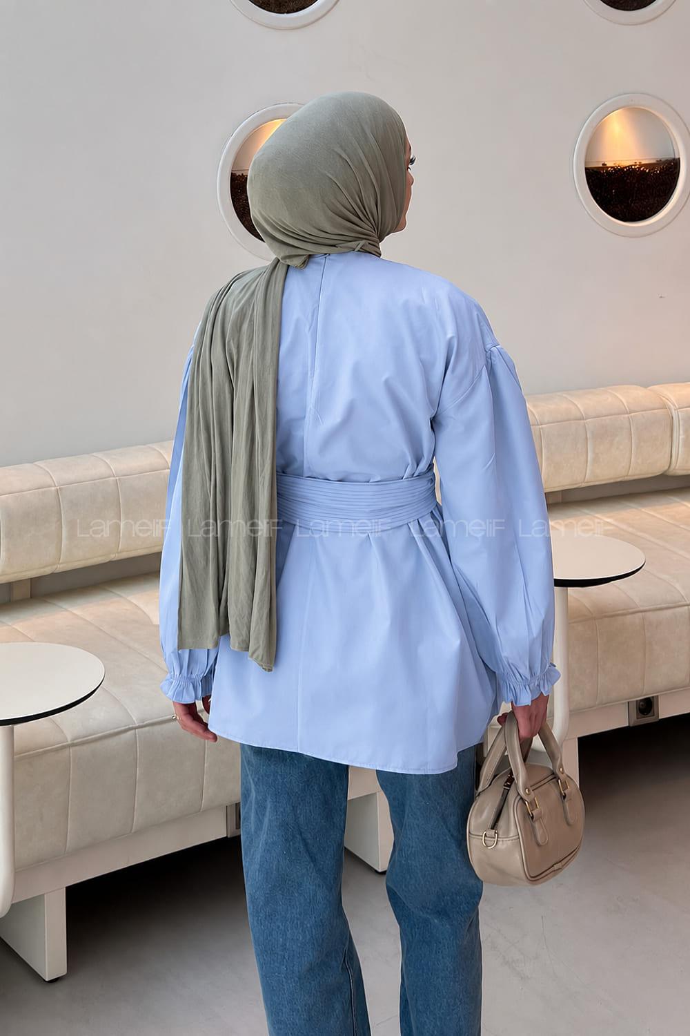 Baby Blue Crew Neck Cotton Fabric Unprinted Tunic
