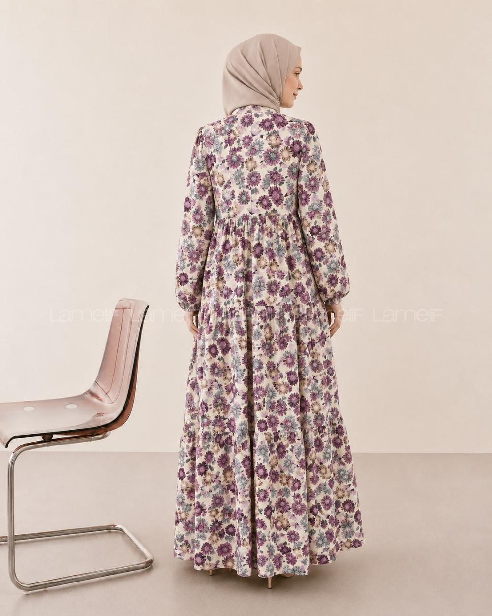 Purble V Neck Cotton Polyester Printed Dresess