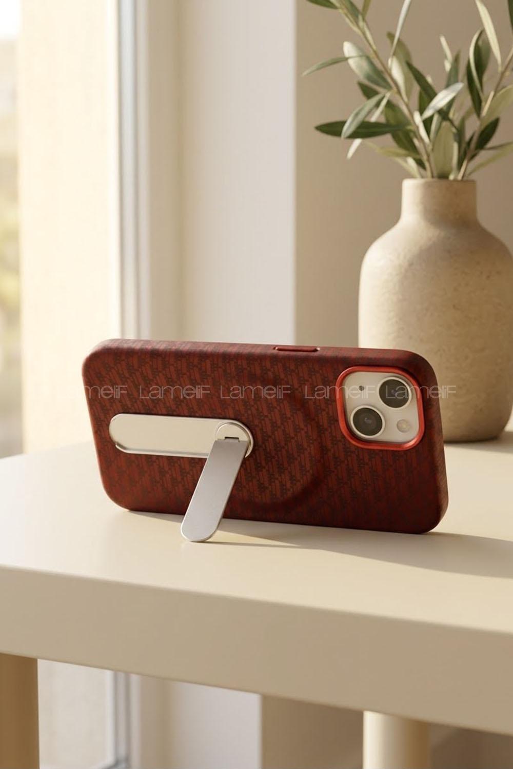 Lamelif iPhone 13/14 Carbon 360 Dönebilen Standlı Magsafe Telefon Kılıfı