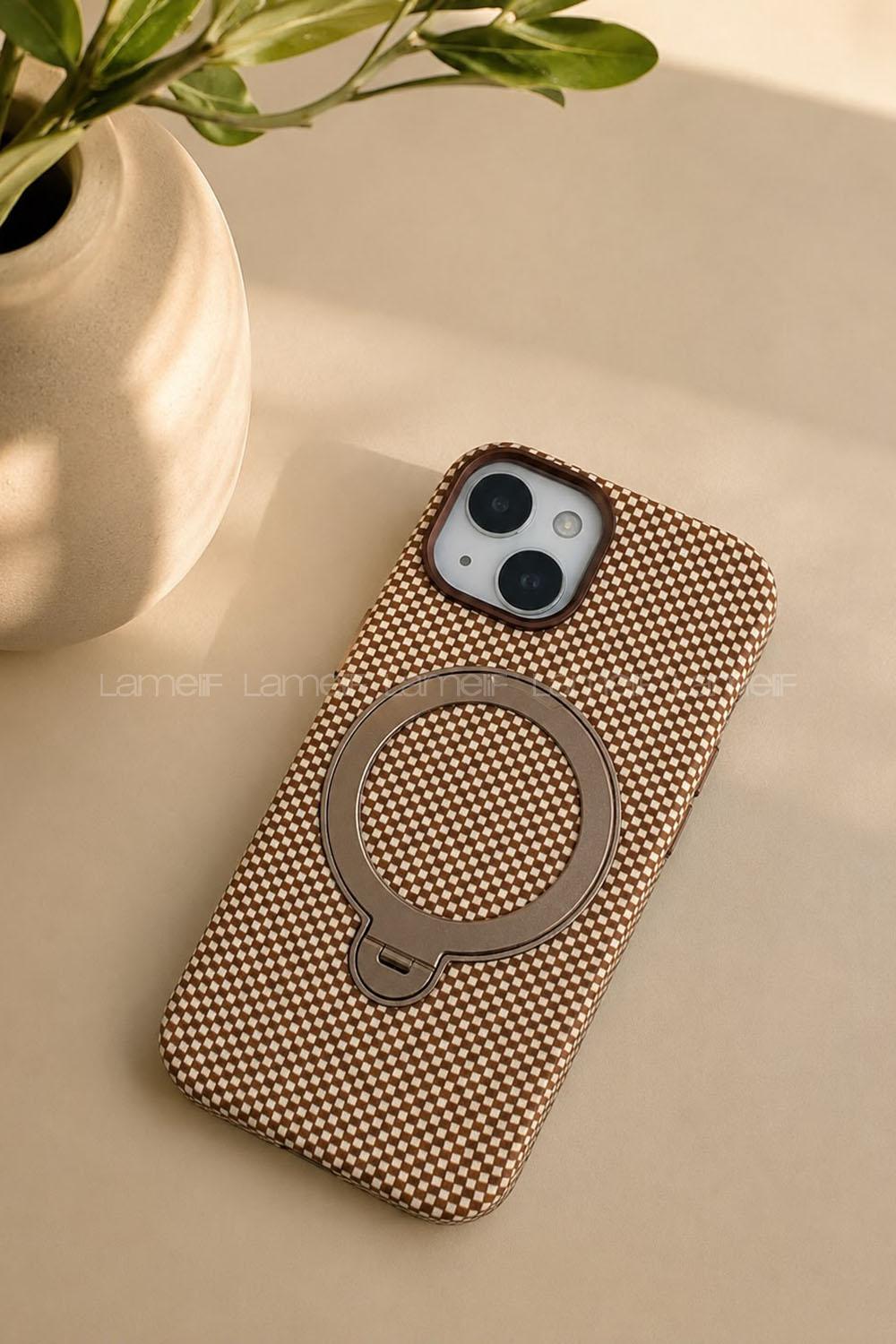 Lamelif iPhone 15 Elite Carbon 360 Dönebilen Standlı Magsafe Telefon Kılıfı