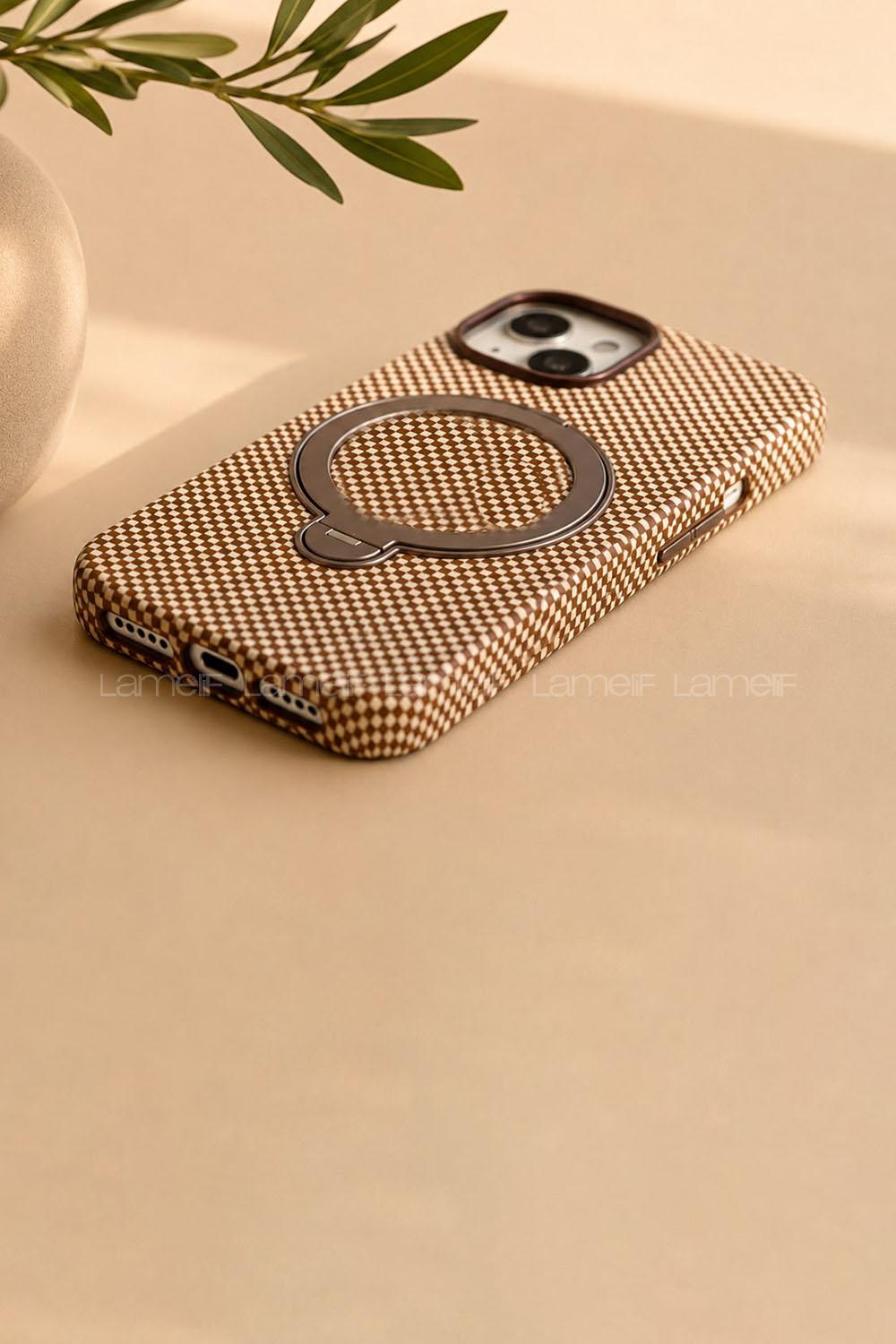 Lamelif iPhone 15 Elite Carbon 360 Dönebilen Standlı Magsafe Telefon Kılıfı