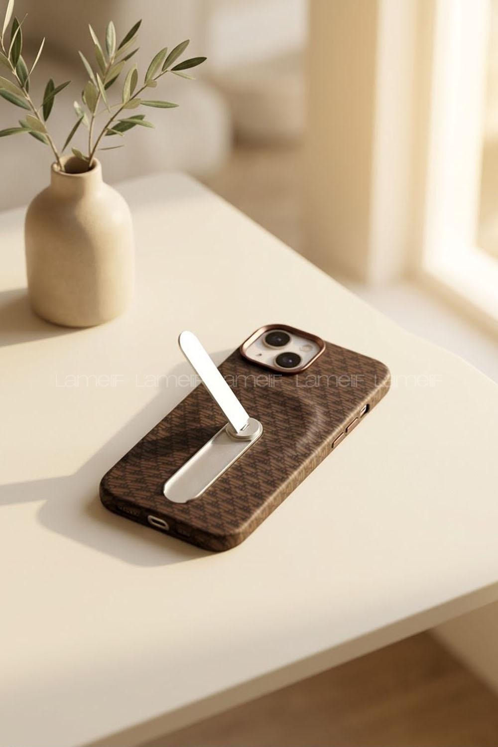 Lamelif iPhone 15 Elite Carbon 360 Dönebilen Standlı Magsafe Telefon Kılıfı