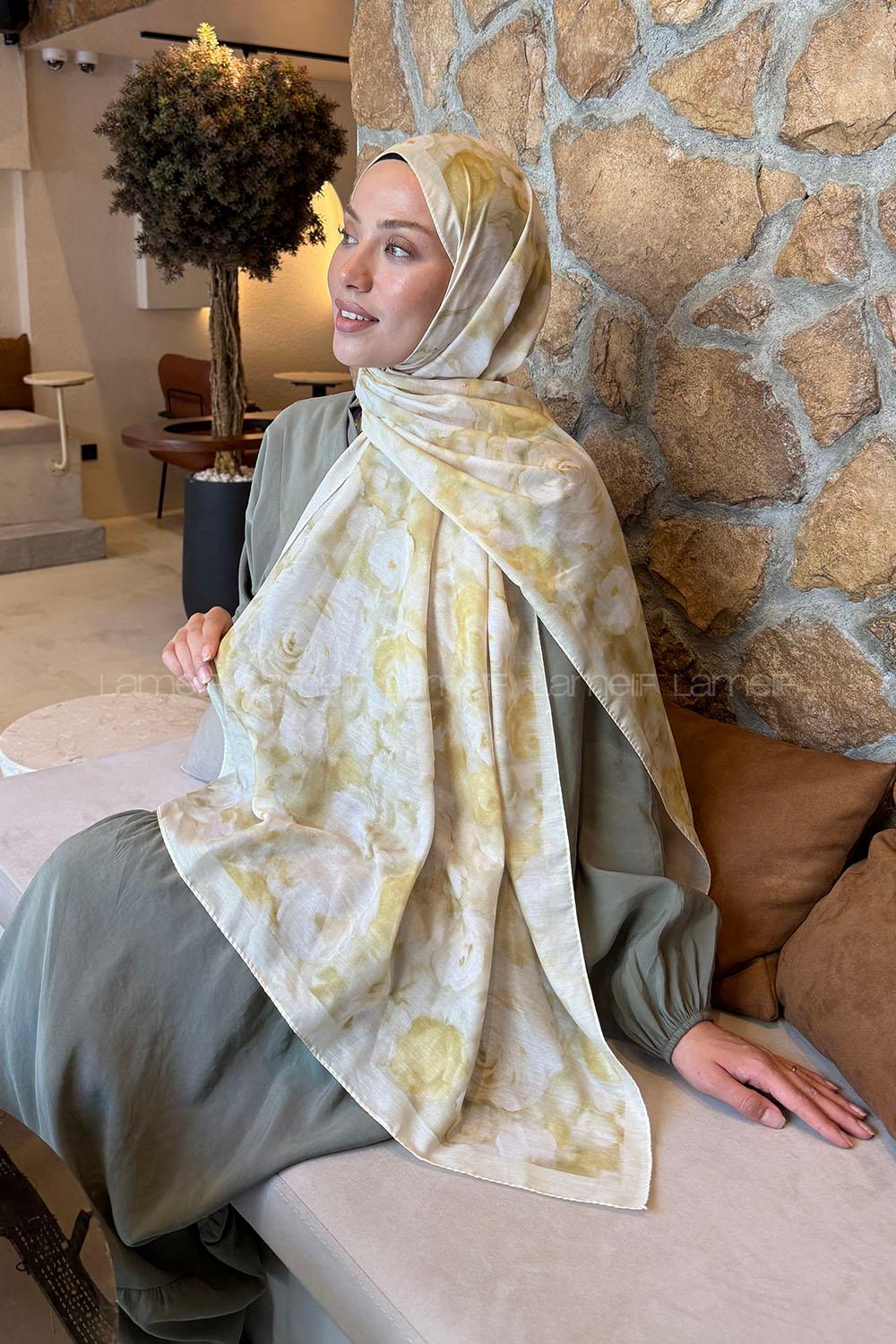 Lamelif  Botanik Çiçek Desen Lara Soft Şal Sarı