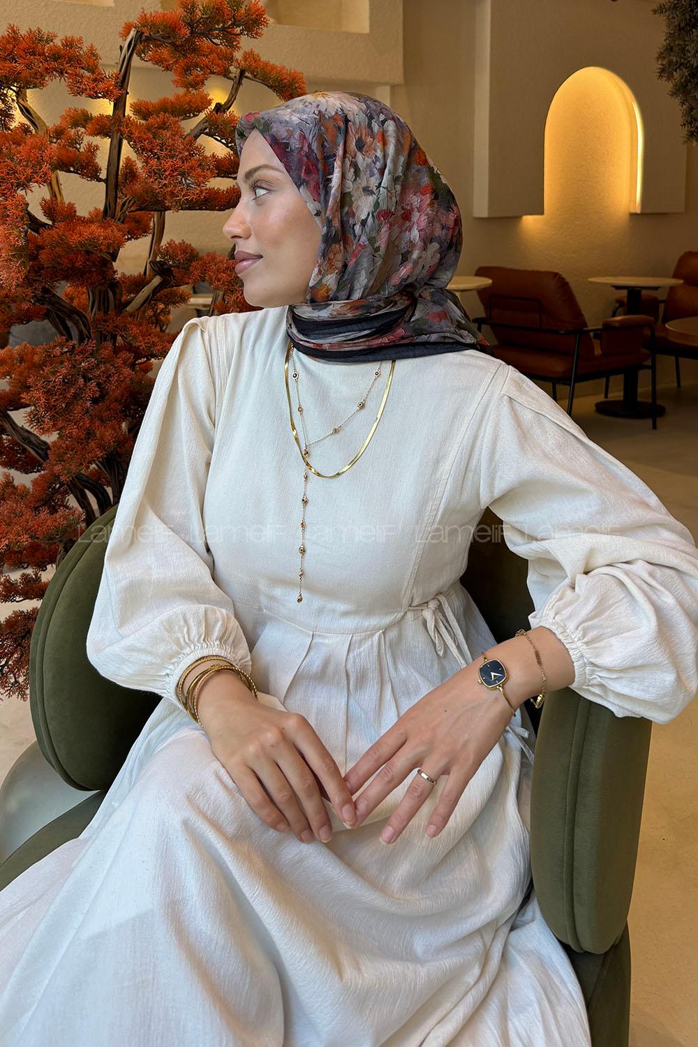 Lamelif Çiçek Desen Bambu Eşarp Rengarenk