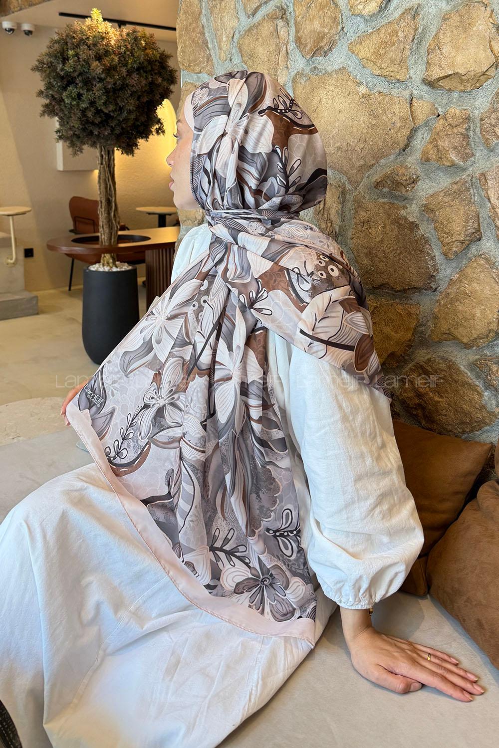 Lamelif Çiçek Desen Lara Soft Şal Ekru