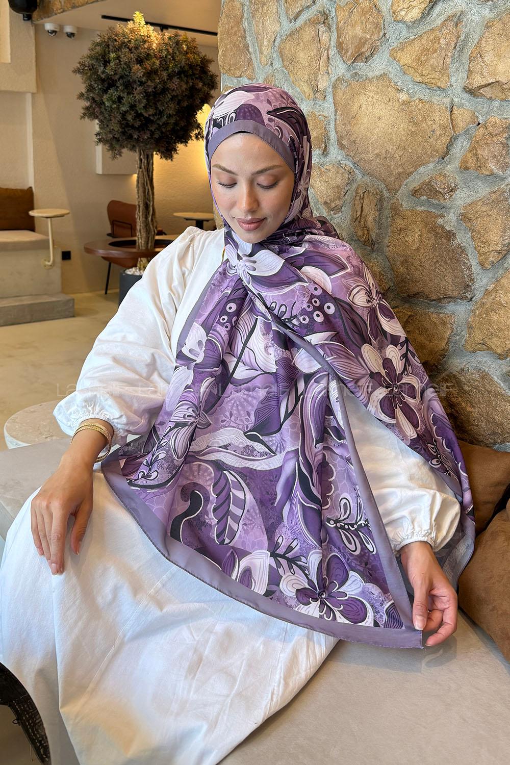 Lamelif Çiçek Desen Lara Soft Şal Lila