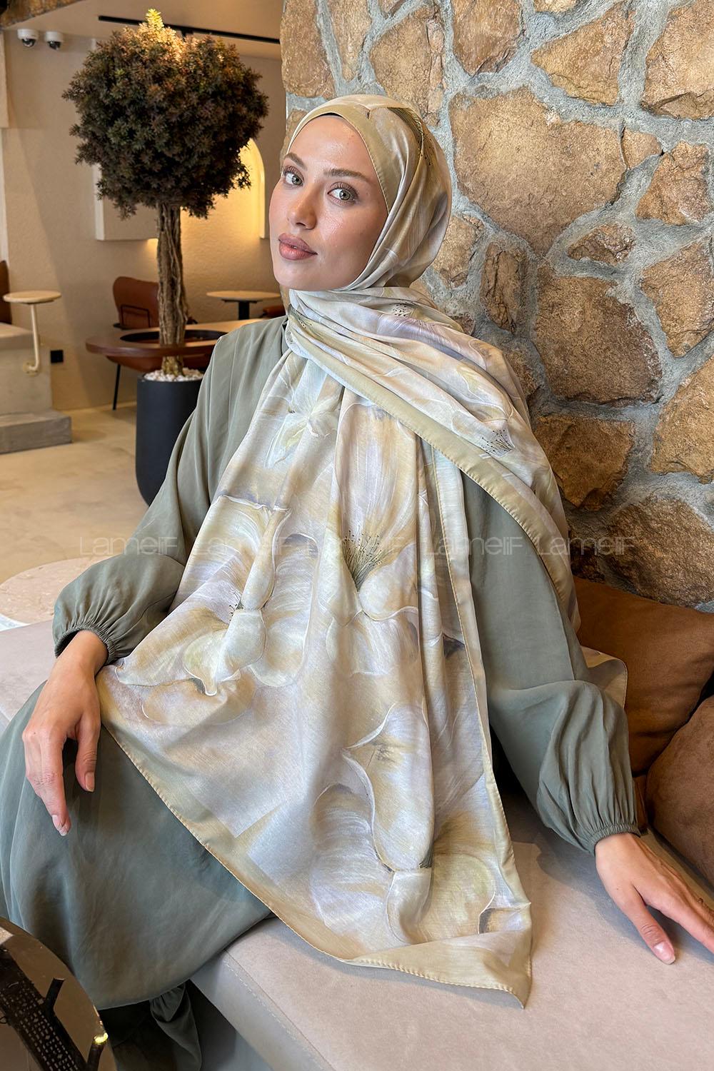 Lamelif Çiçek Desen Lara Soft Şal Mint Yeşili