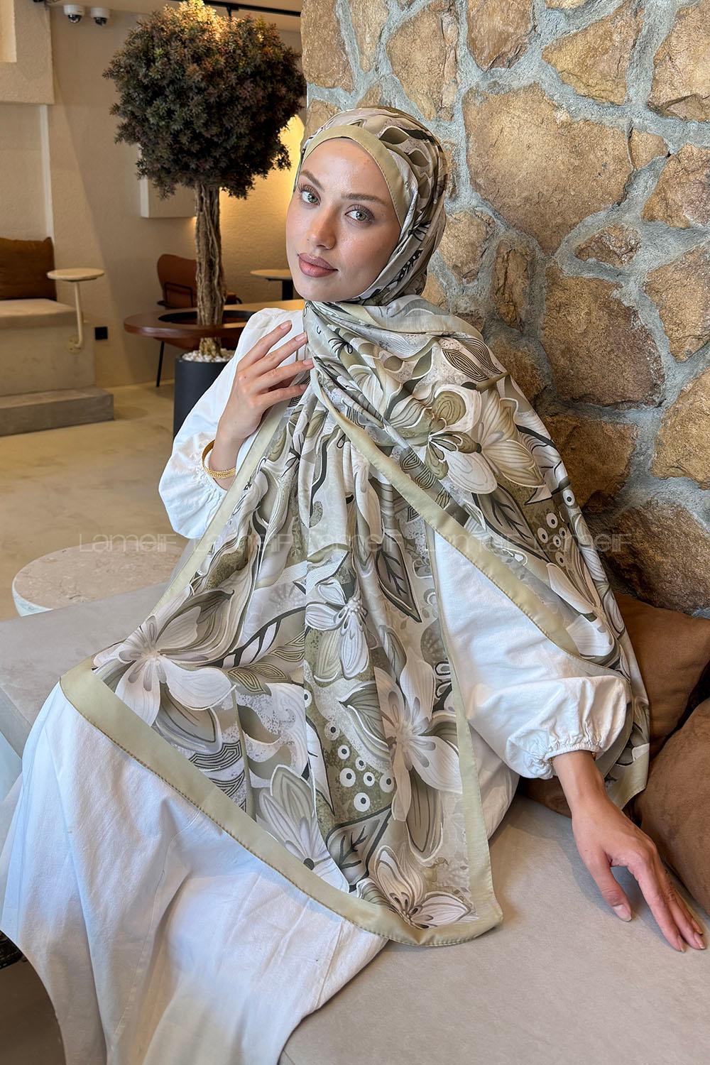 Lamelif Çiçek Desen Lara Soft Şal Mint Yeşili