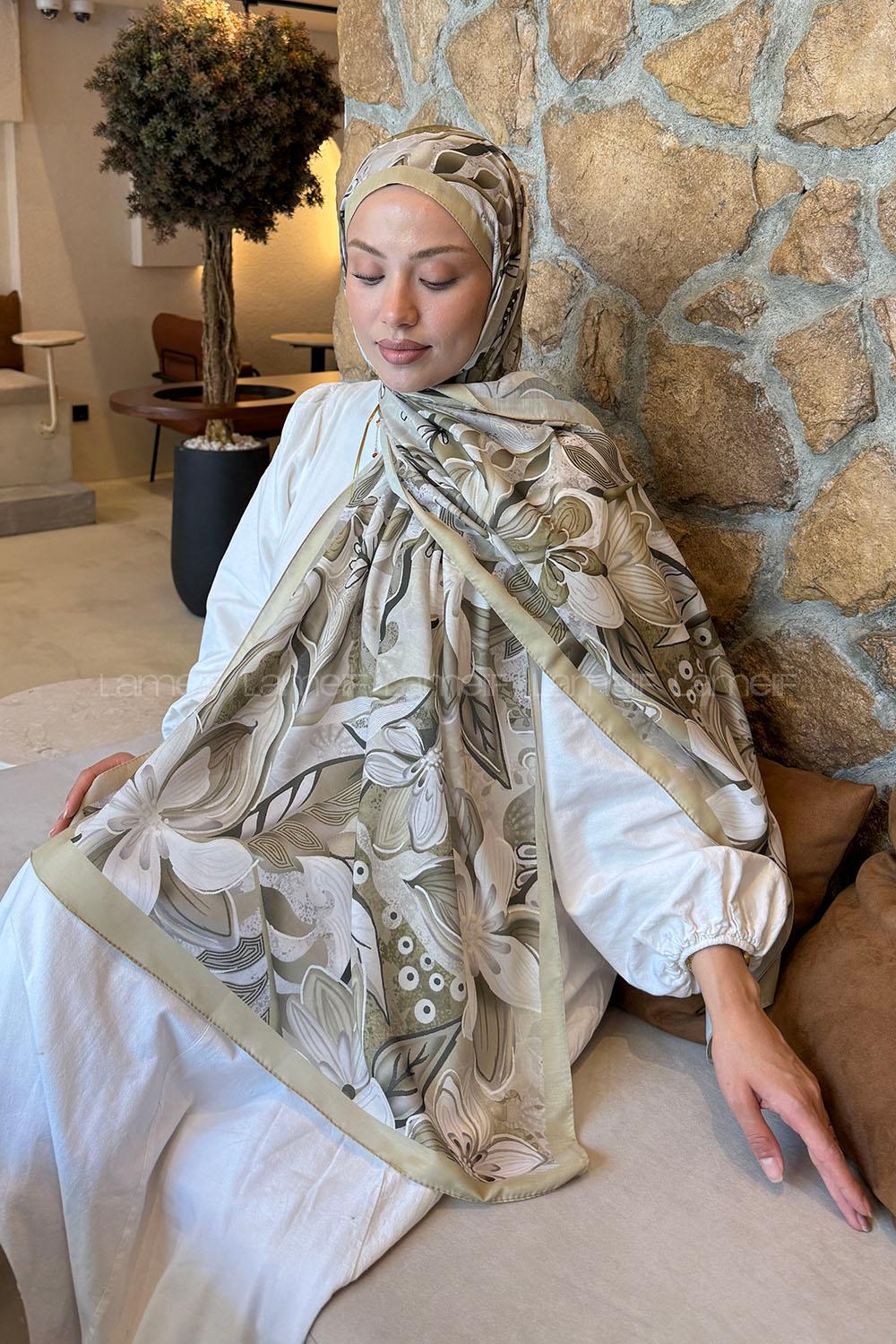 Lamelif Çiçek Desen Lara Soft Şal Mint Yeşili