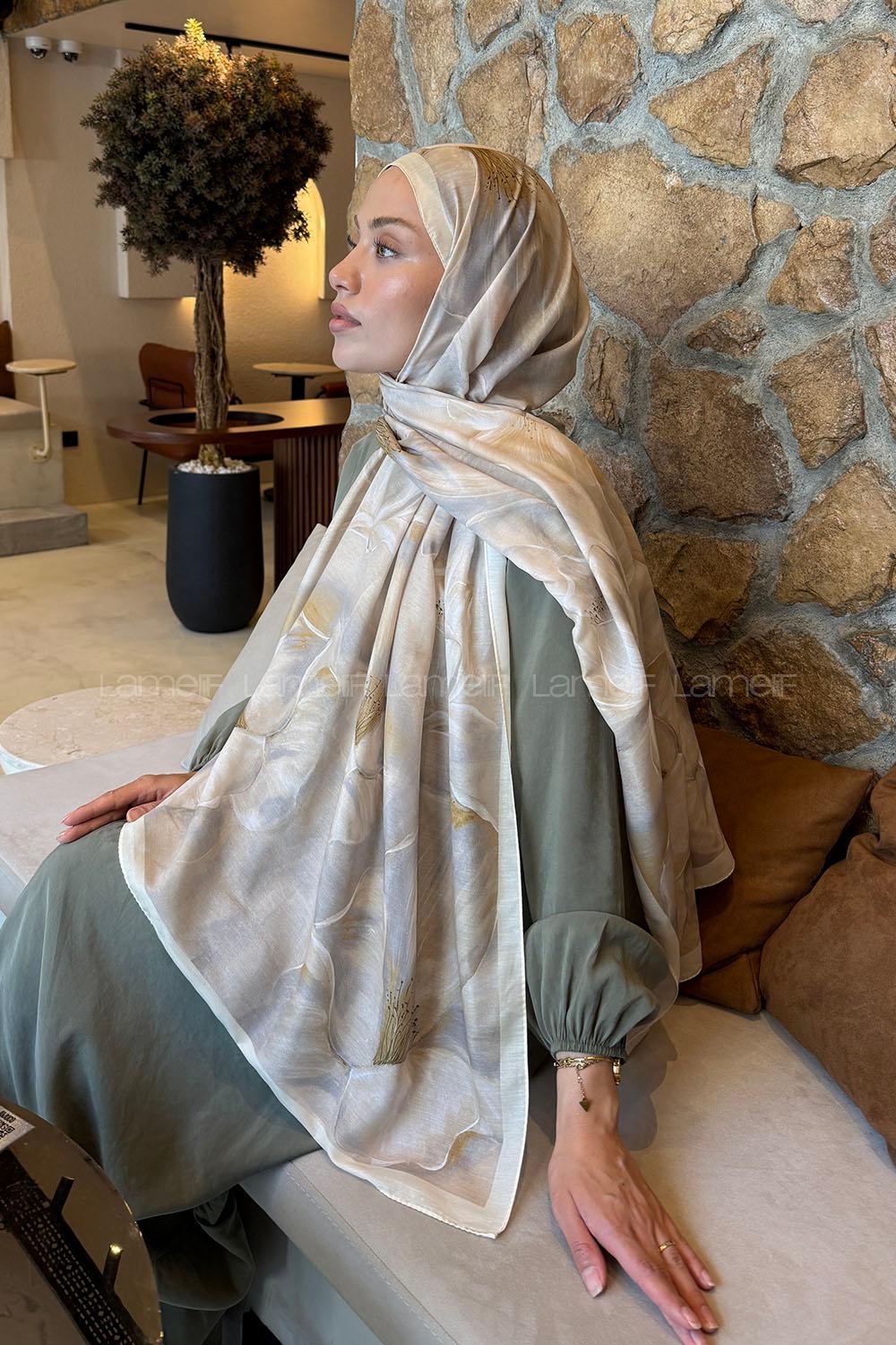 Lamelif Çiçek Desen Lara Soft Şal Sarı