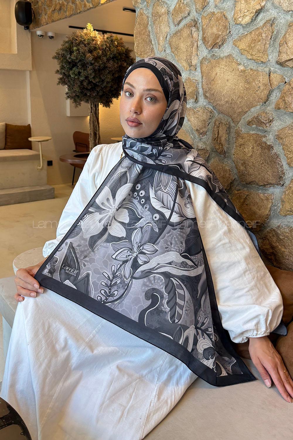 Black Cotton Striped Printed Shawl
