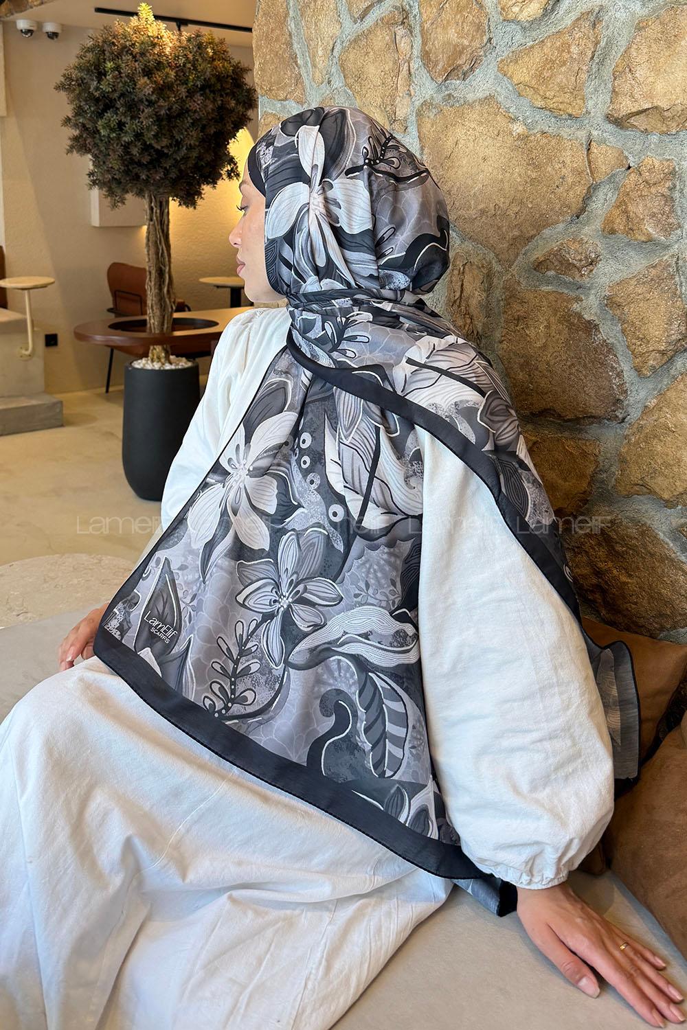 Black Cotton Striped Printed Shawl