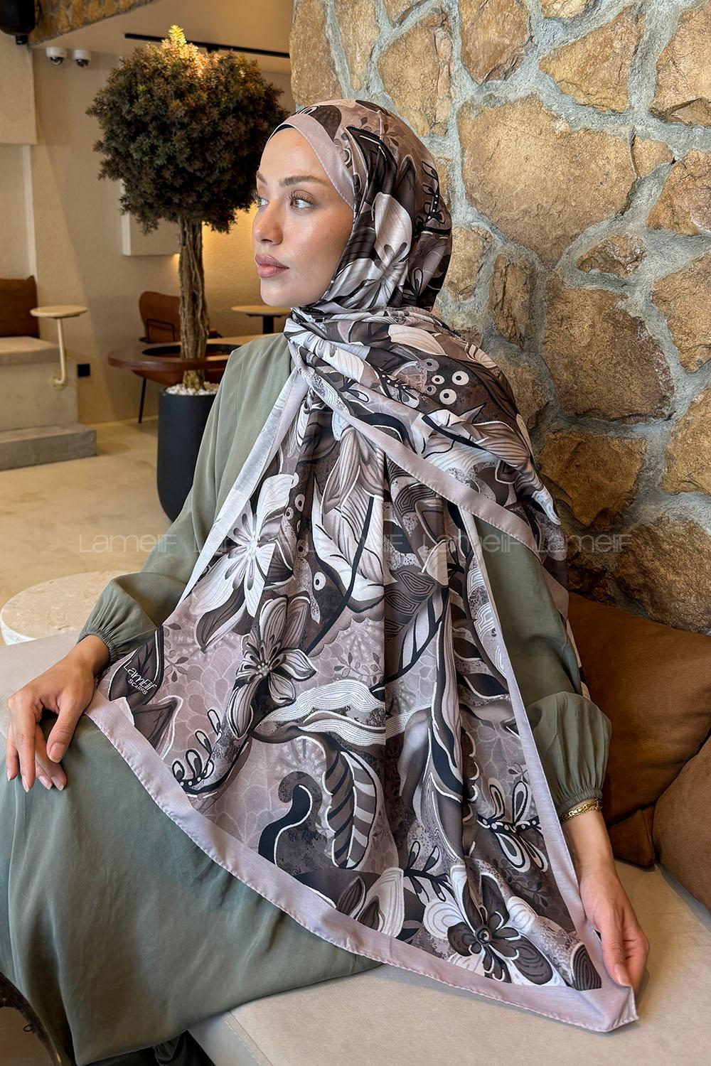 Lamelif Çiçek Desen Lara Soft Şal Vizon