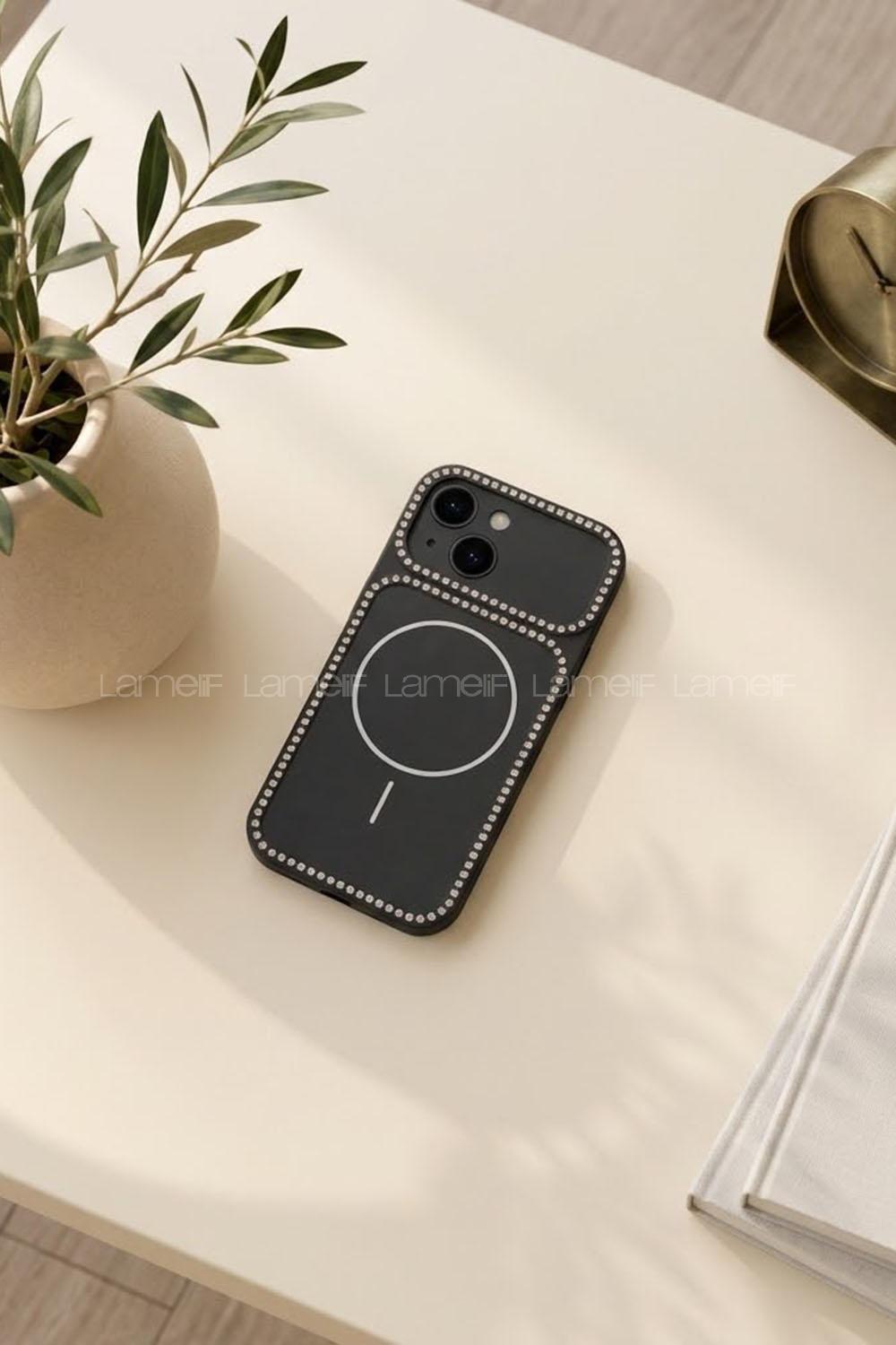 Lamelif iPhone 15 Elmas Taşlı Magsafe Telefon Kılıfı