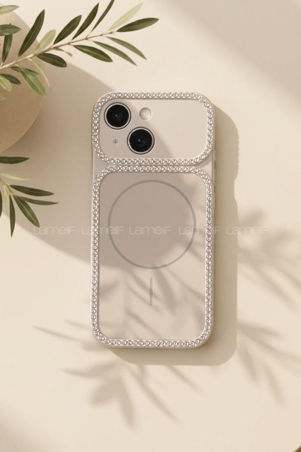 Lamelif iPhone 15 Elmas Taşlı Magsafe Telefon Kılıfı