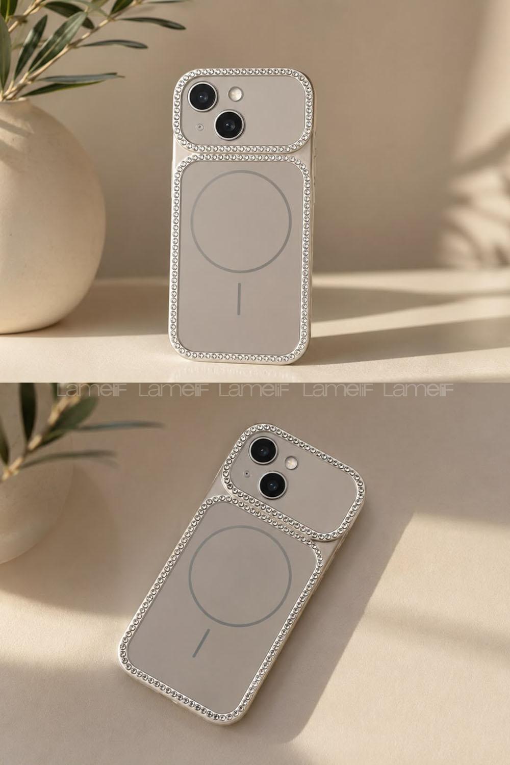 Lamelif iPhone 15 Elmas Taşlı Magsafe Telefon Kılıfı