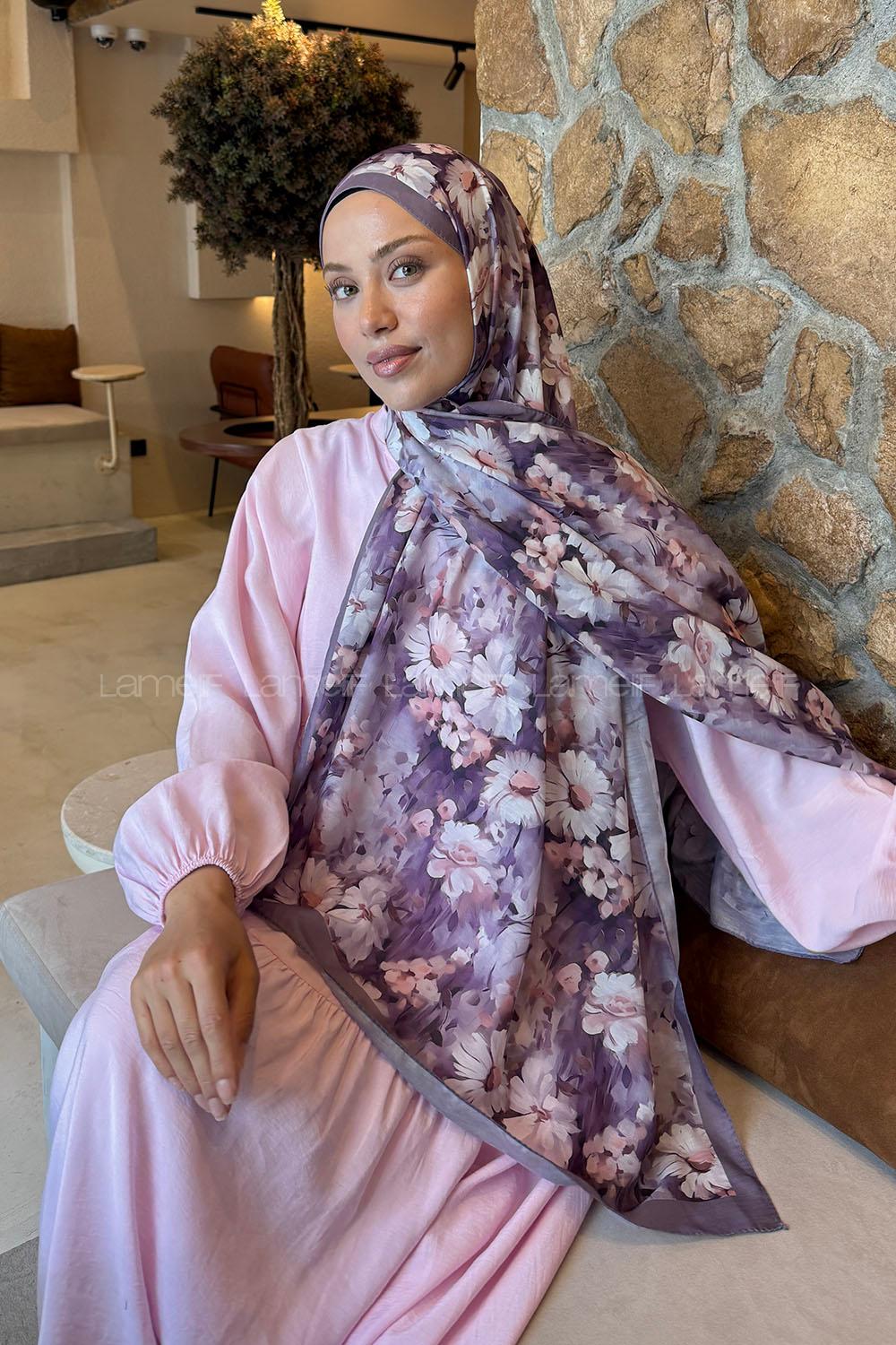 Lamelif Papatya Desen Lara Soft Şal Leylak