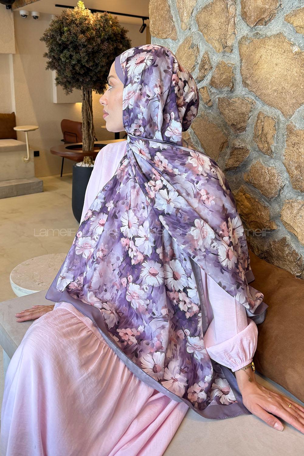 Lamelif Papatya Desen Lara Soft Şal Leylak