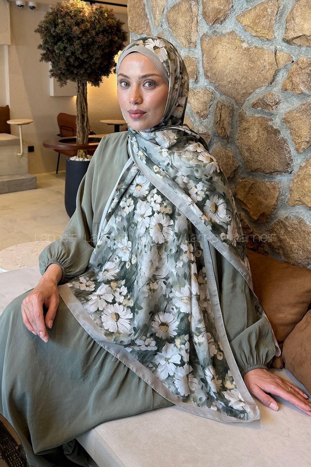 Lamelif Papatya Desen Lara Soft Şal Mint Yeşili