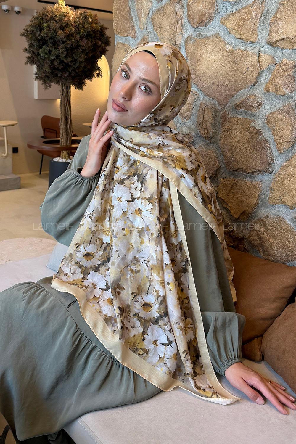 Lamelif Papatya Desen Lara Soft Şal Sarı
