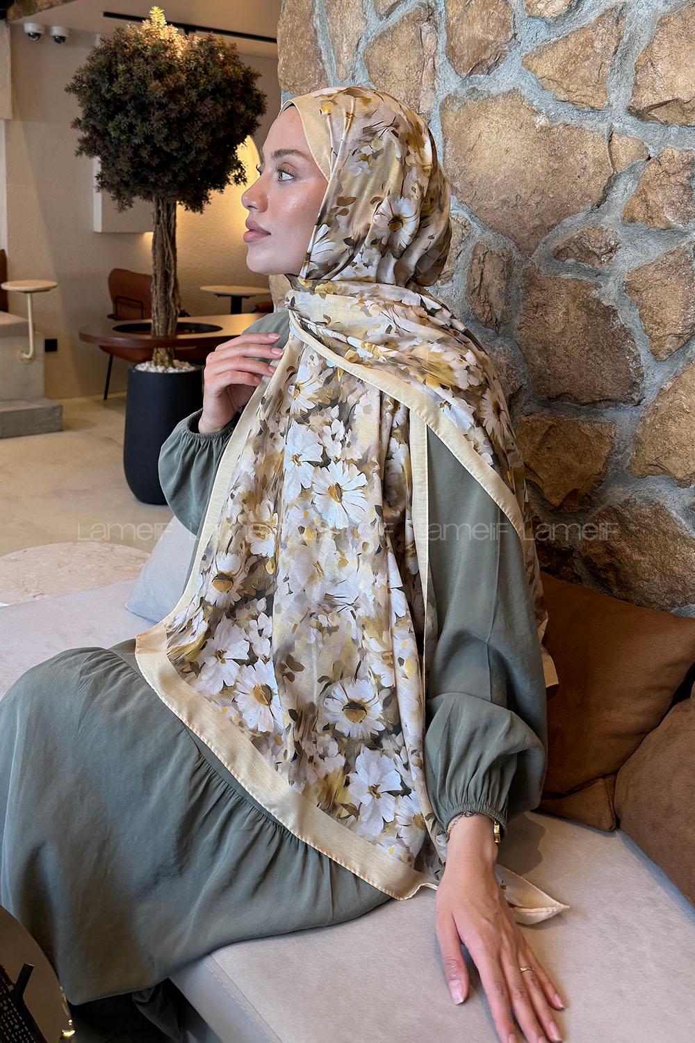 Lamelif Papatya Desen Lara Soft Şal Sarı