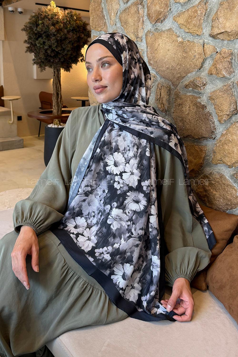 Lamelif Papatya Desen Lara Soft Şal Siyah