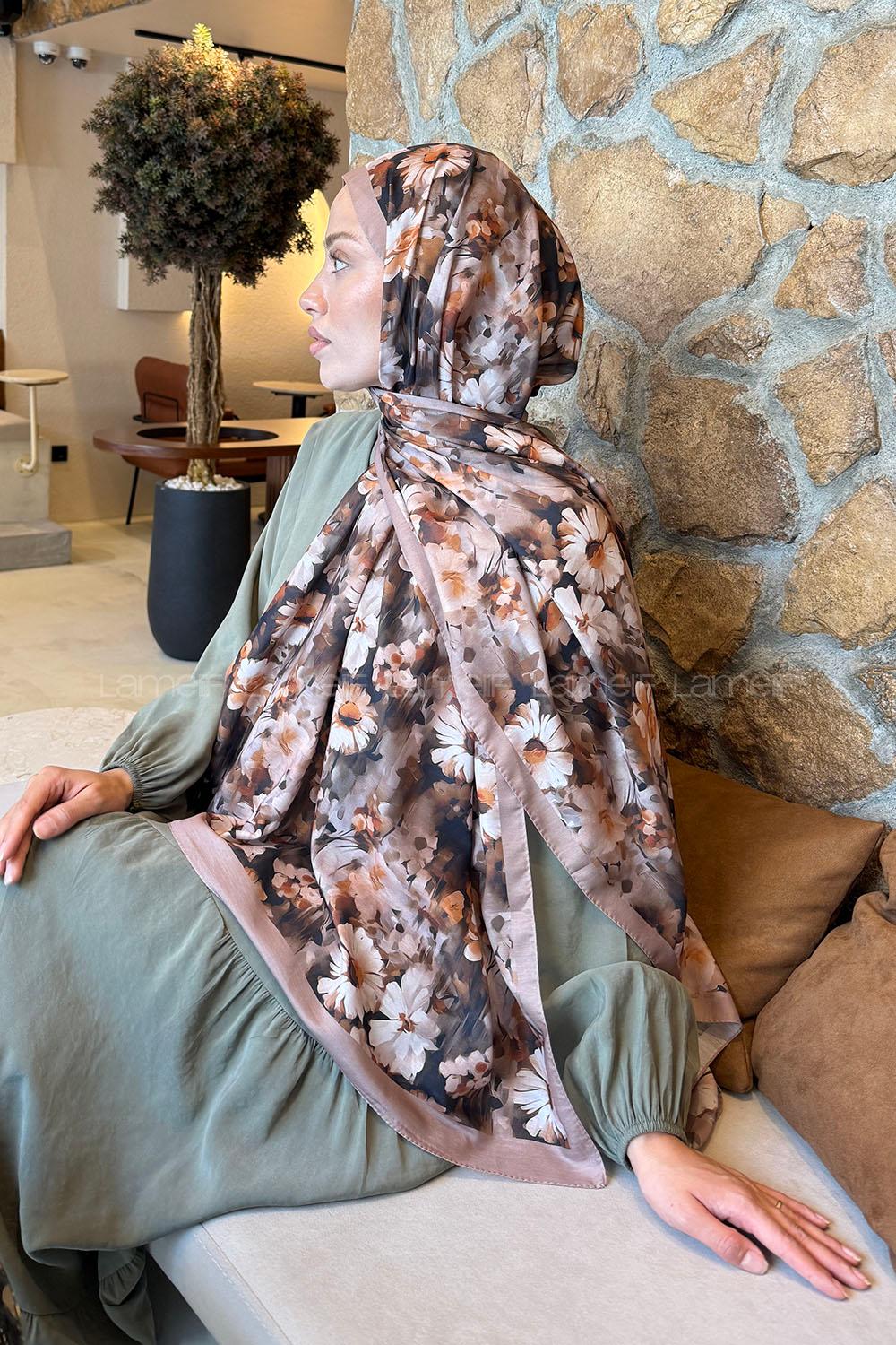 Lamelif Papatya Desen Lara Soft Şal Sütlü Kahve