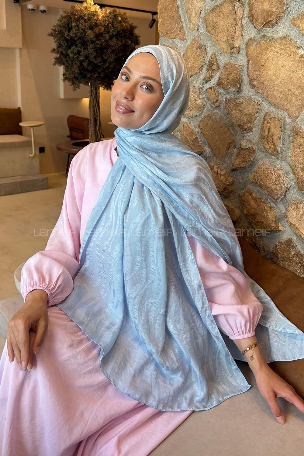 Lamelif  Shine Desen Ayrobin Floş Jakar  Şal Bebe Mavisi