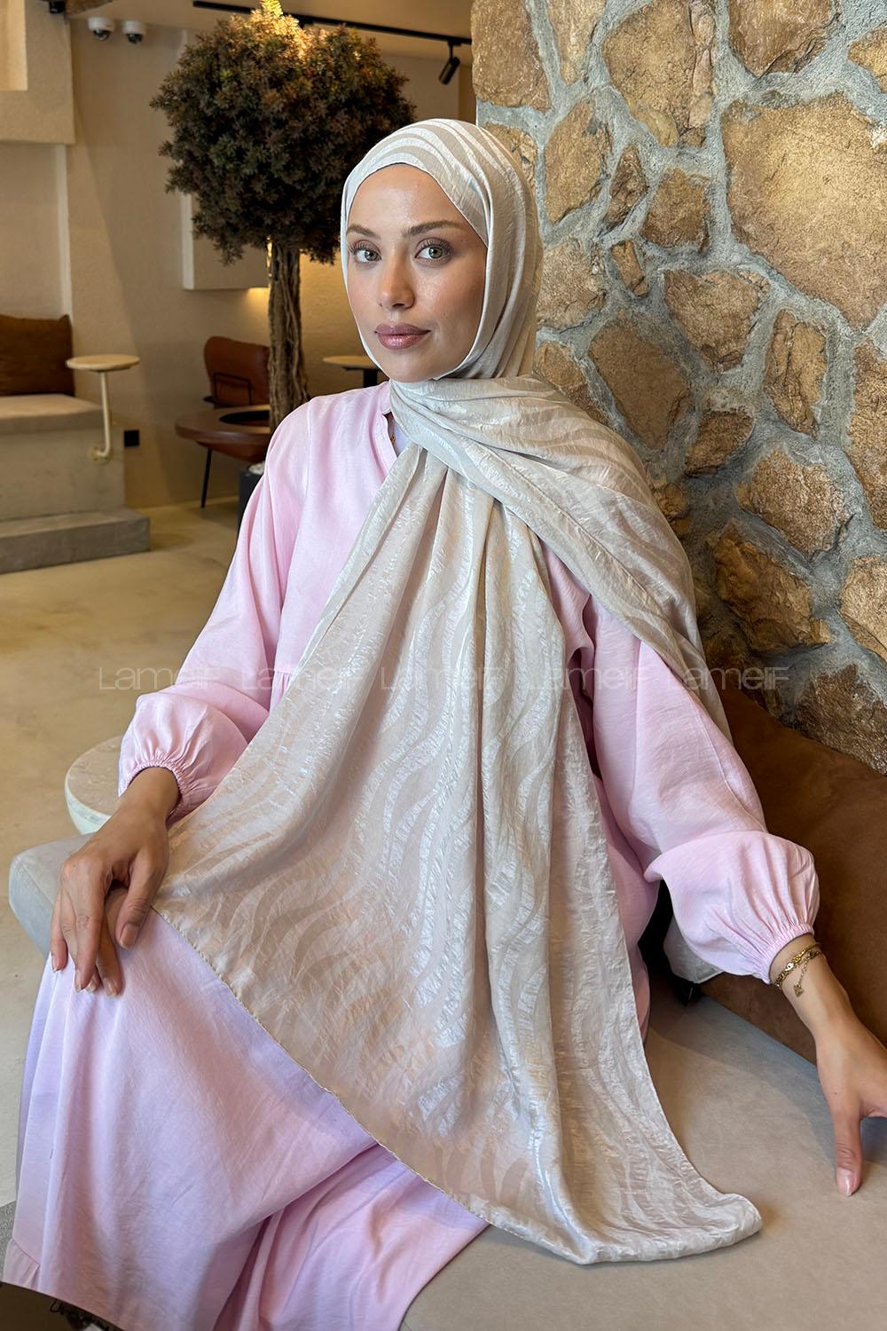 Lamelif  Shine Desen Ayrobin Floş Jakar  Şal Taş