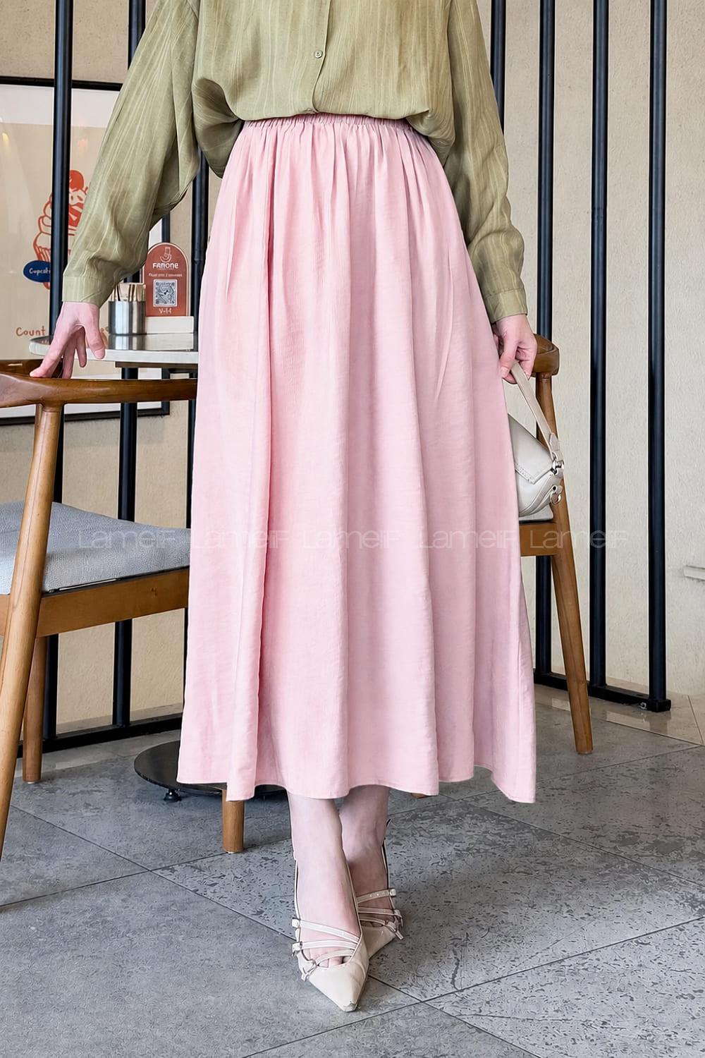 Lamelif Cep Detaylı Etek Pembe