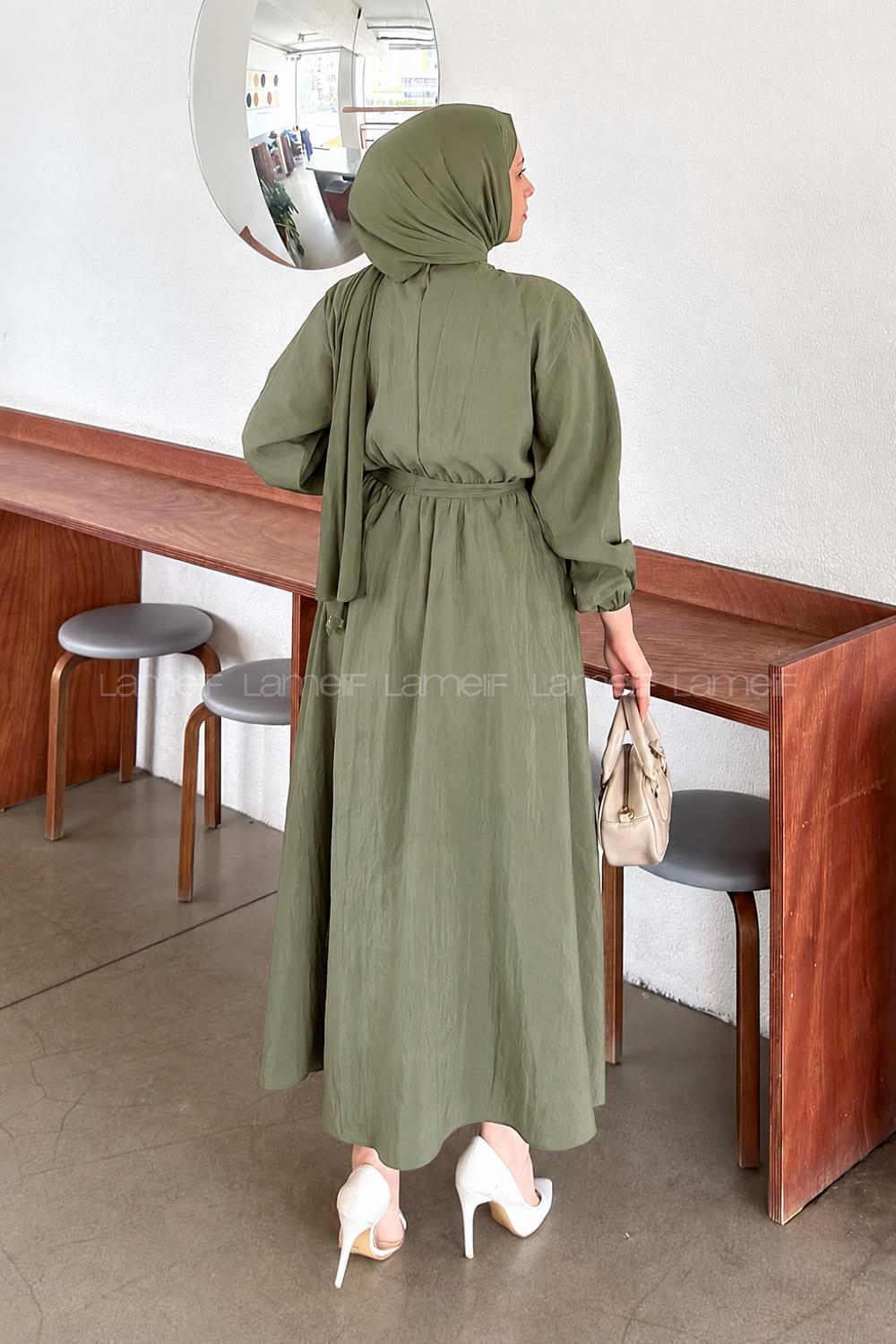 Khaki Crew Neck Modal Modal Dresess
