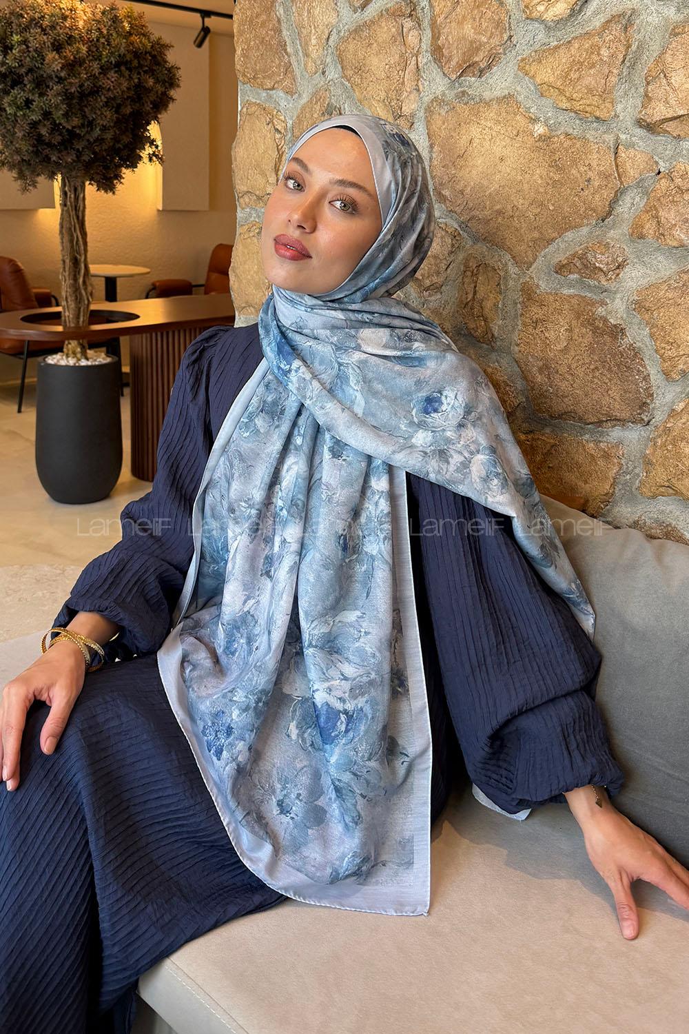 Lamelif Çiçek Desen Lara Soft Şal Bebe Mavisi
