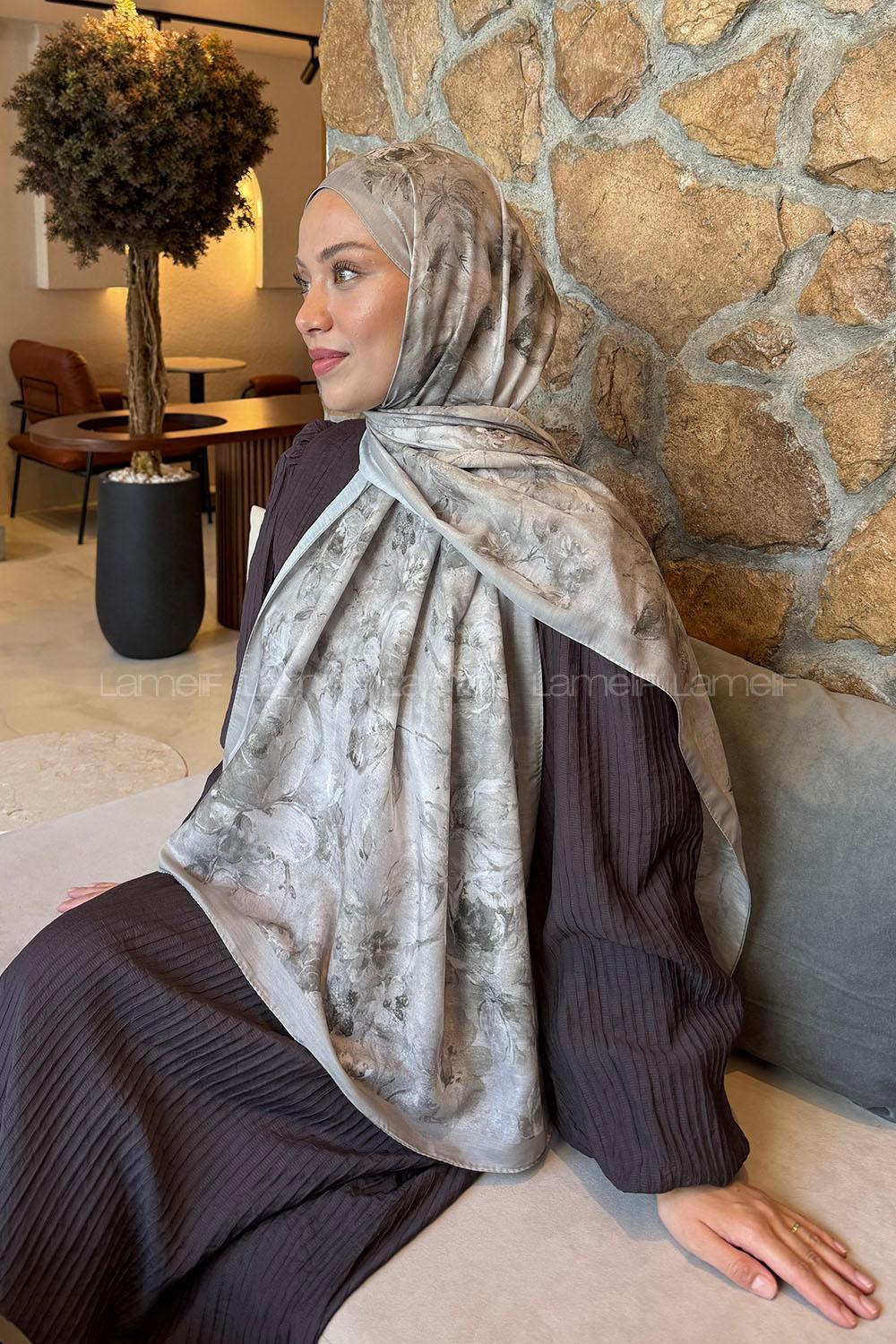 Lamelif Çiçek Desen Lara Soft Şal Mint Yeşili