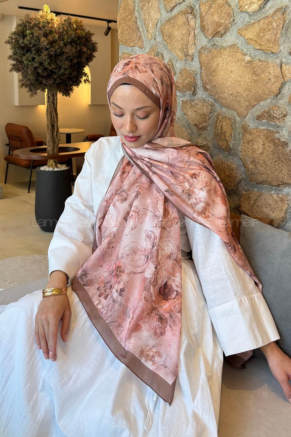 Lamelif Çiçek Desen Lara Soft Şal Sütlü Kahve