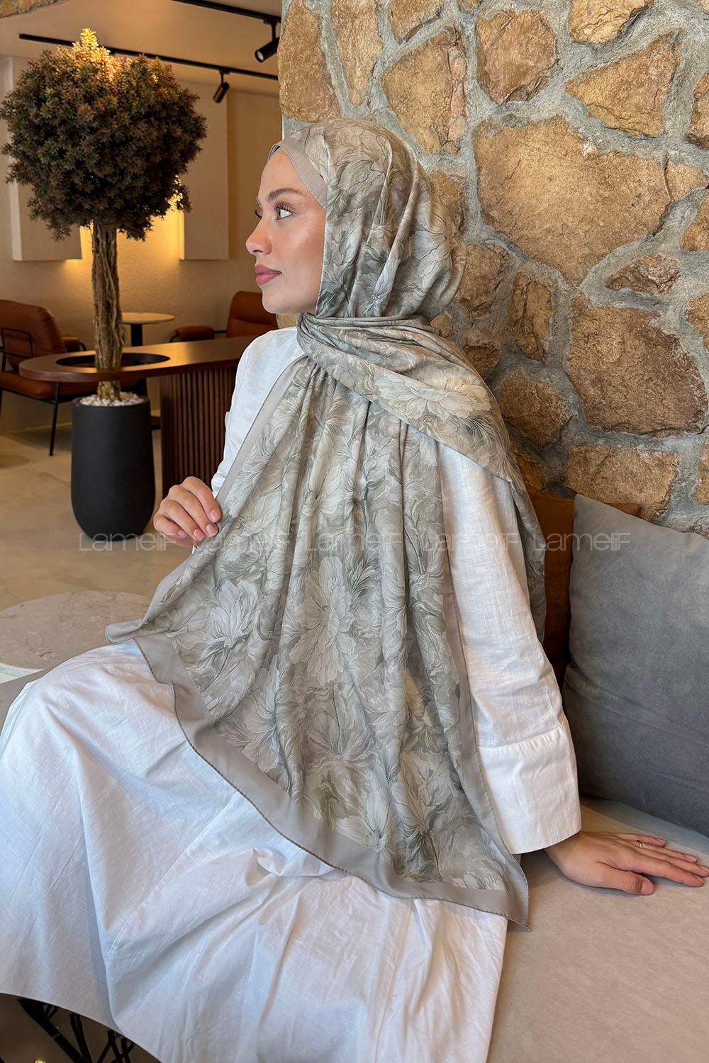 Lamelif Floral Desen Lara Soft Şal Adaçayı