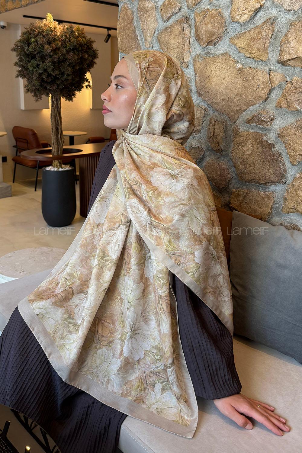 Lamelif Floral Desen Lara Soft Şal Mint Yeşili