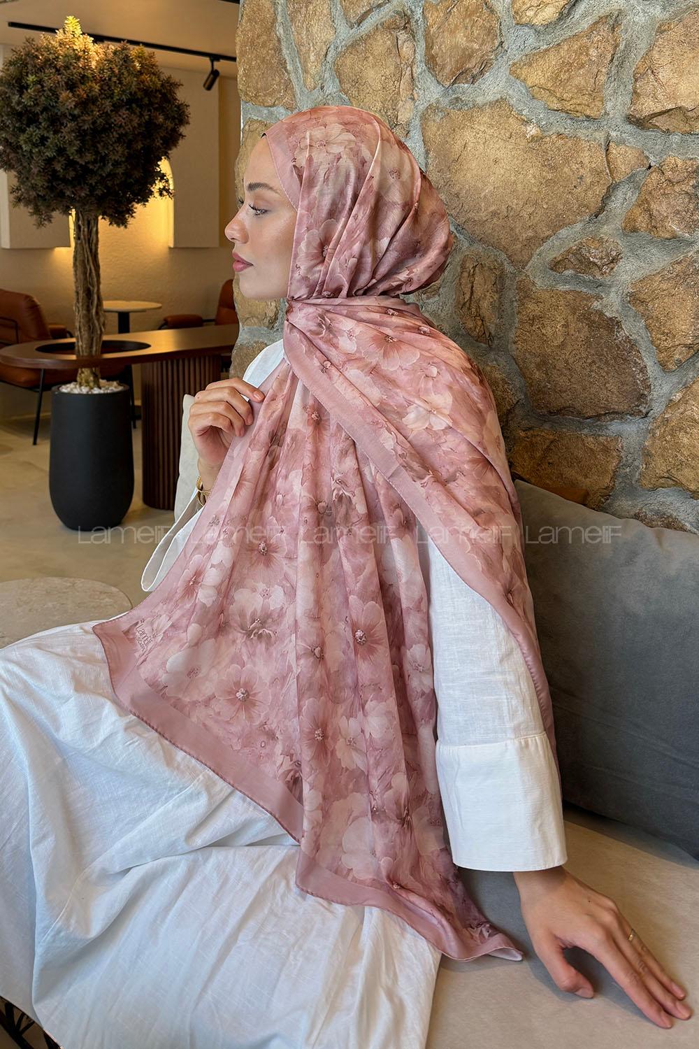Lamelif Flower Desen Lara Soft Şal Soft Gül