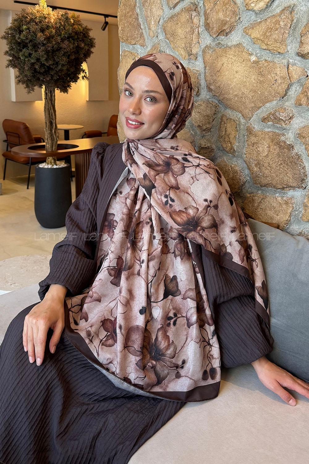 Lamelif Manolya Desen Lara Soft Şal Acı Kahve