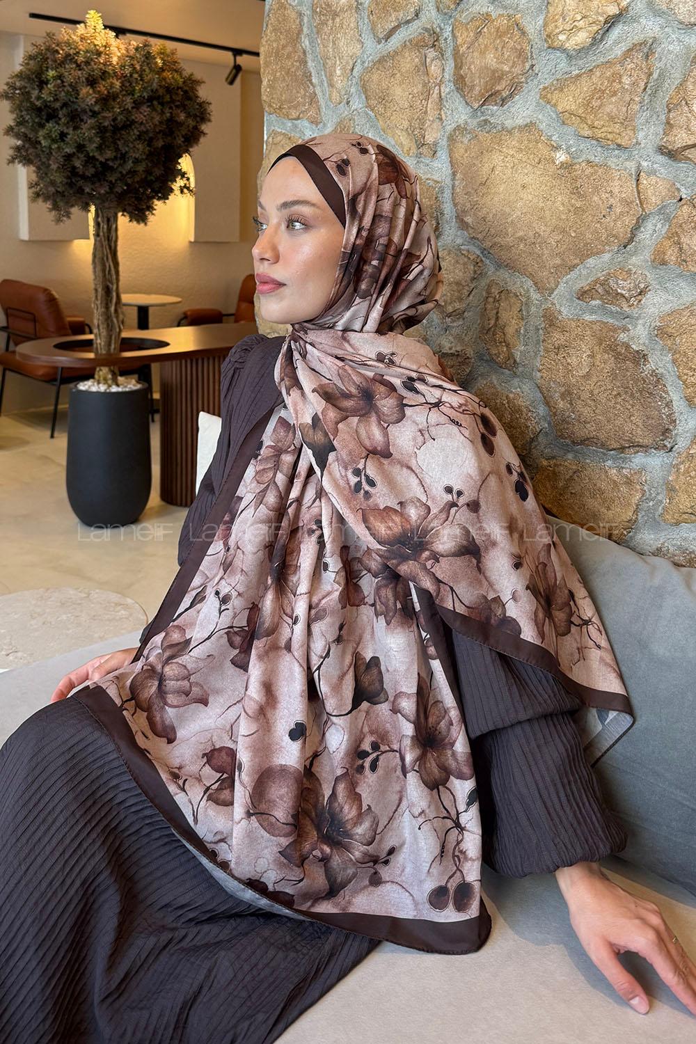 Lamelif Manolya Desen Lara Soft Şal Acı Kahve