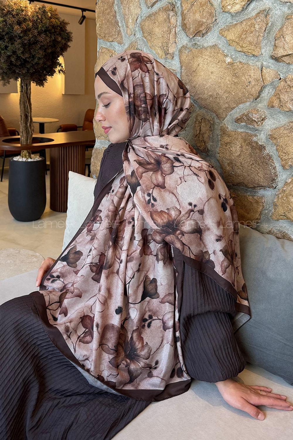 Lamelif Manolya Desen Lara Soft Şal Acı Kahve