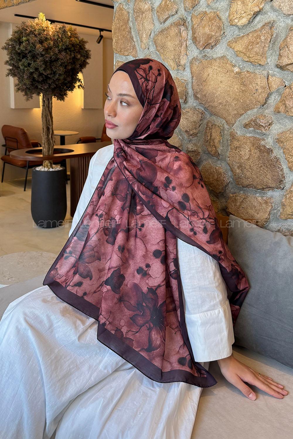 Lamelif Manolya Desen Lara Soft Şal Koyu Bordo